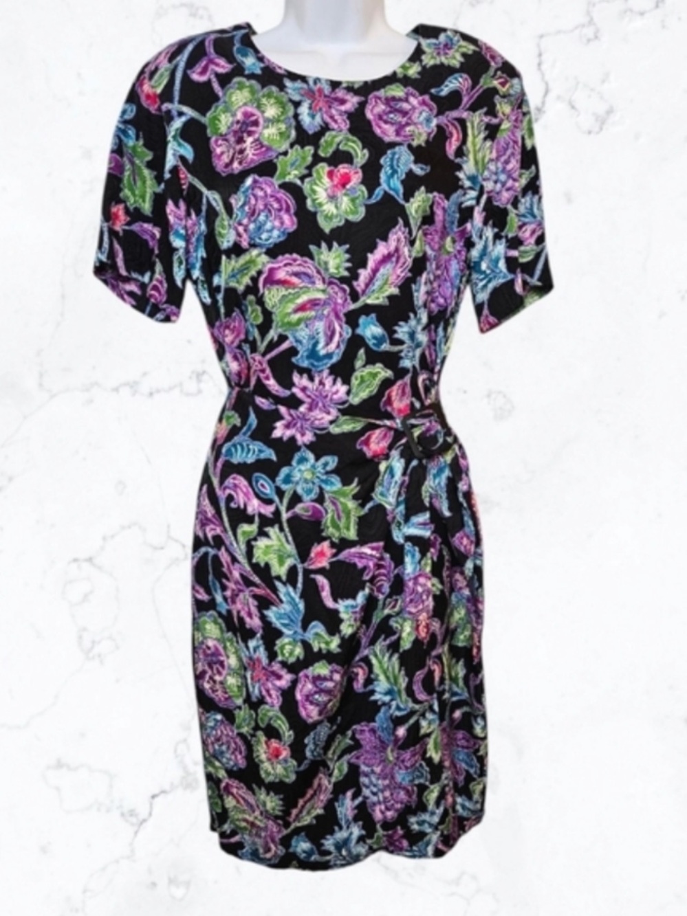 Liz Claiborne 100% Silk Black Floral Midi Dress